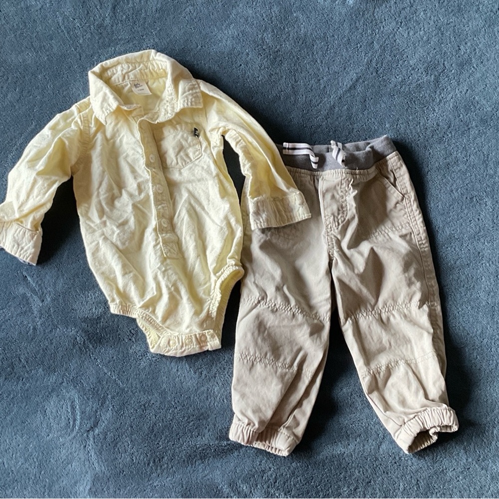 Baby B’Gosh Yellow Bodysuit with Tan Pants Size 18 Months